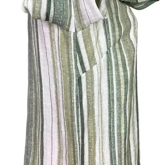 Nanette Lepore Womens S Striped Linen Look Tunic Top Green Sage Rayon Blend LS - Picture 6 of 10